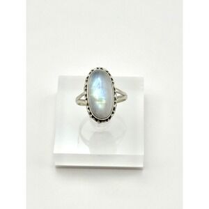 Rainbow Moonstone Sterling Silver‎ Handmade Ring Size 8